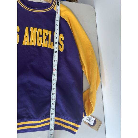 New York Popular Los Angeles Crew Neck Sweatshirt Men's Size Large Purple Yellow - Picture 8 of 9